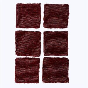 Set of 6 Red Glass Beaded Square Coasters Burgundy Boho Table Decor Holiday